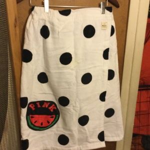NWT Pink polka dot towel wrap with velcro and a front pocket